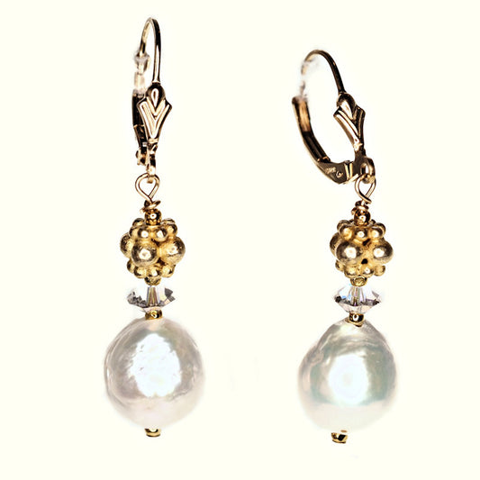 Pearl and gold earrings