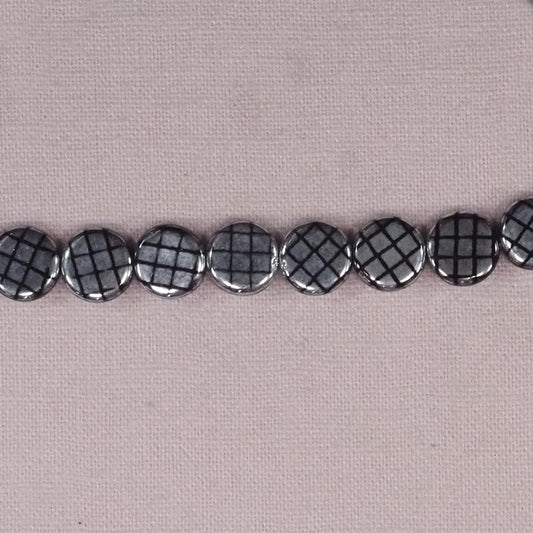 10 mm round silver checked Czech discs