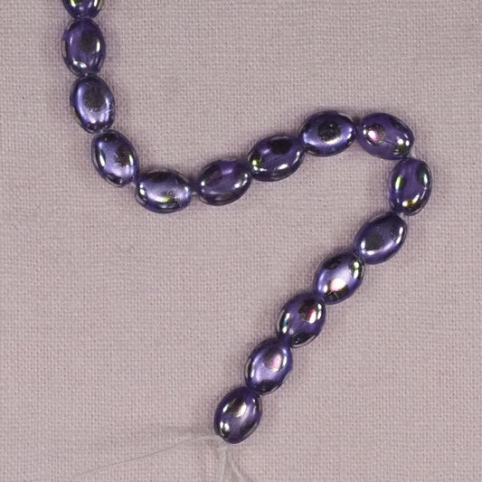 8 mm by 6 mm oval shiny purple polka dot Czech beads