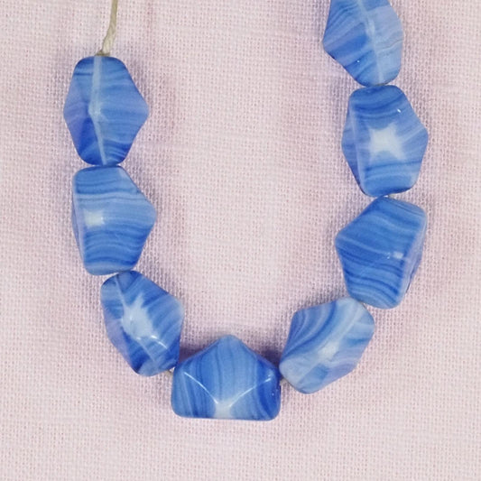Blue and white hexagonal beads