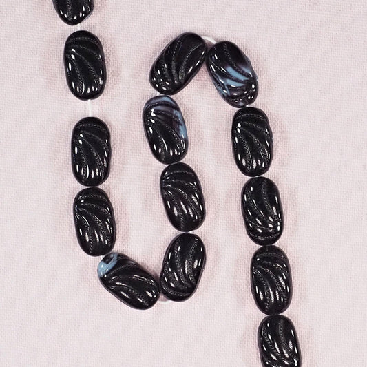 Black with blue shadows rectangular oval beads