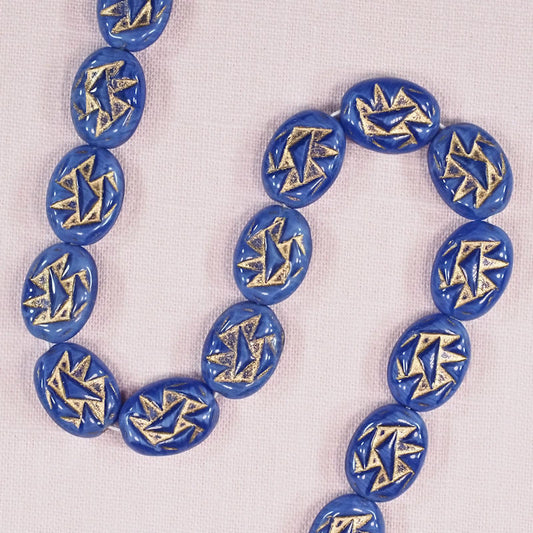 Blue lozenge beads with gold