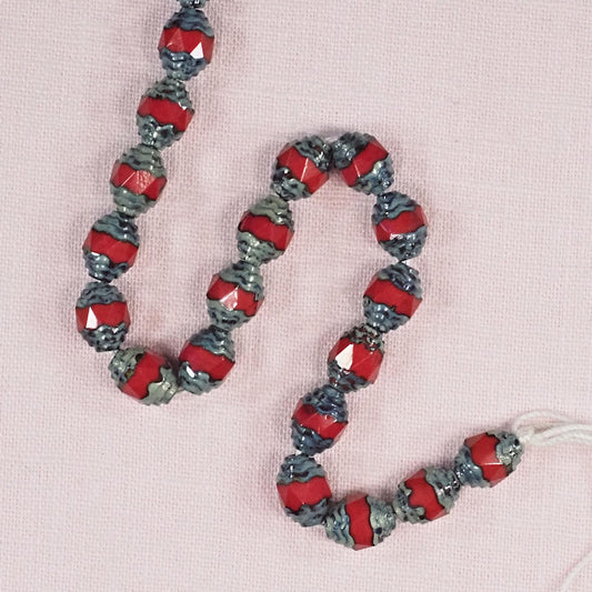 Red and gray bicone beads