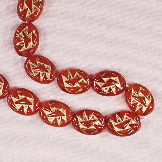 Red lozenge beads with gold