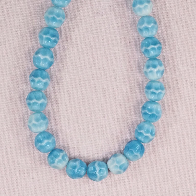 8 mm round vintage turquoise and white German glass beads