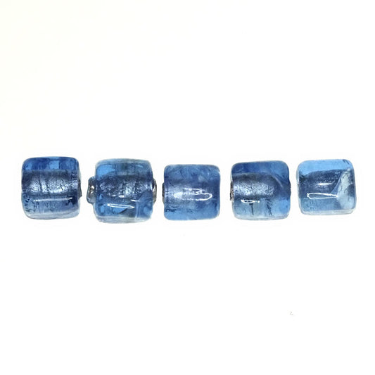 8 mm to 10 mm by 6 mm to 8 mm glass foil-lined lampwork cubes