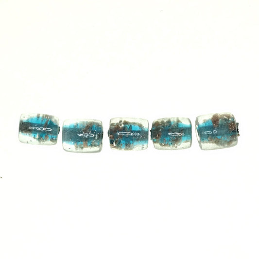 10 mm by 8 mm glass foil-lined turquoise lampwork barrels