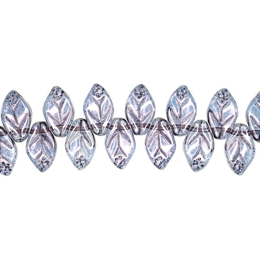 12 mm by 8 mm top-drilled purple vintage glass leaves