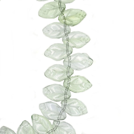 12 mm by 8 mm top-drilled vintage lime green glass leaves
