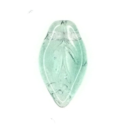 10 mm by 6 mm top-drilled vintage blue-green glass leaves
