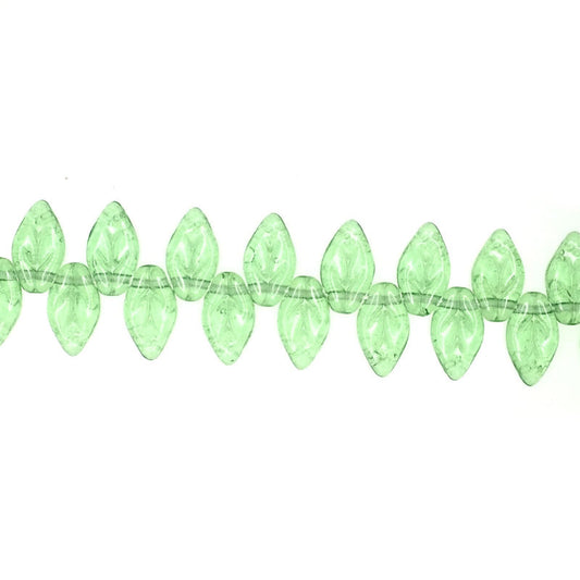 10 mm by 6 mm top-drilled vintage kelly green glass leaves