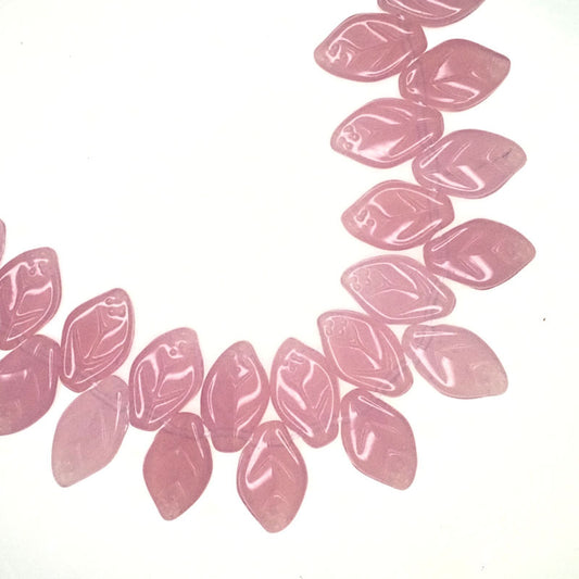 12 mm by 8 mm top-drilled vintage pink glass leaves