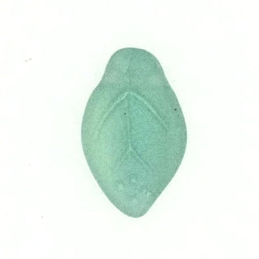 12 mm by 8 mm top-drilled vintage frosted blue-green glass leaves