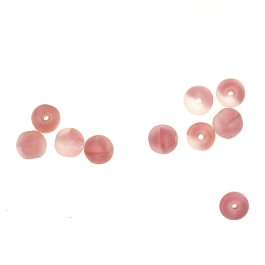 6 mm round frosted pink German glass beads