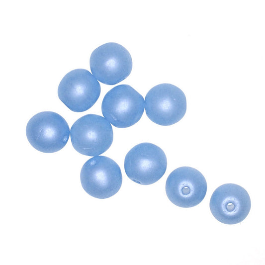 6 mm round frosted blue Czech glass beads