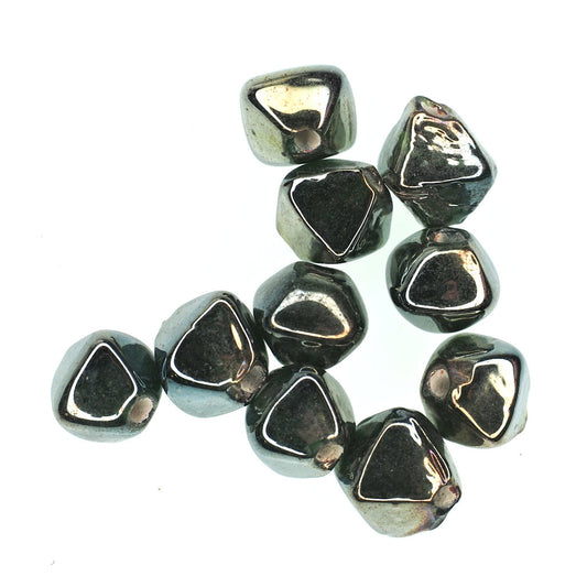 Metallic silver double diamond bead