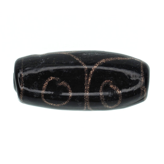Black round tube bead with gold stripe