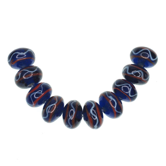 Blue rondelle bead with silver stripe
