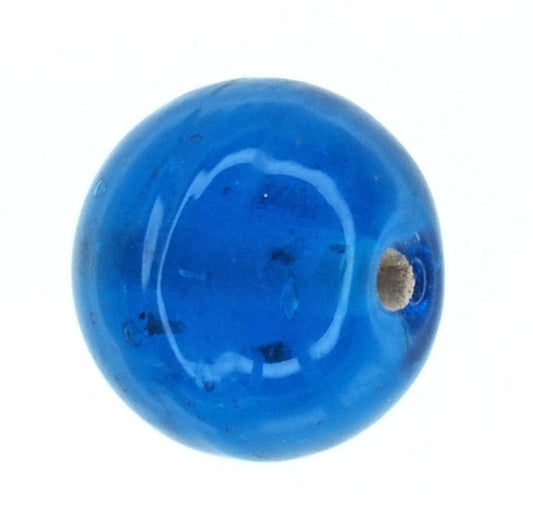 Azure blue hand wound glass round bead