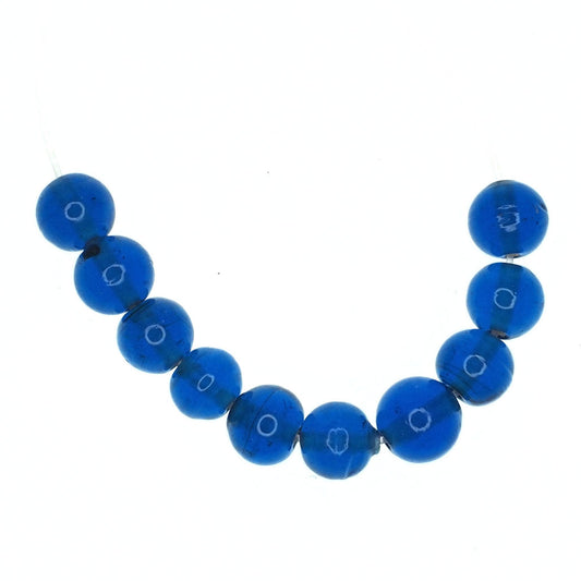 Azure blue hand wound glass round bead