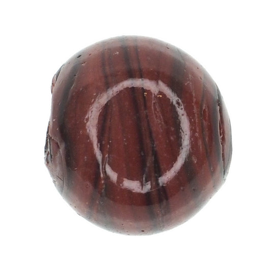 Dark orange striped round glass bead
