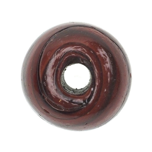 Dark orange striped round glass bead