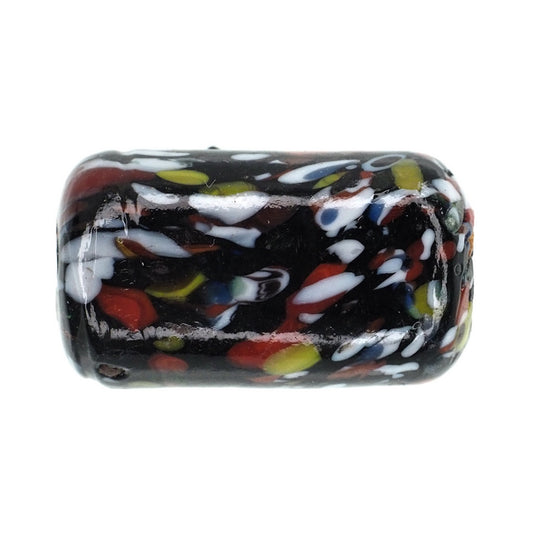 Black background millefiori tube beads