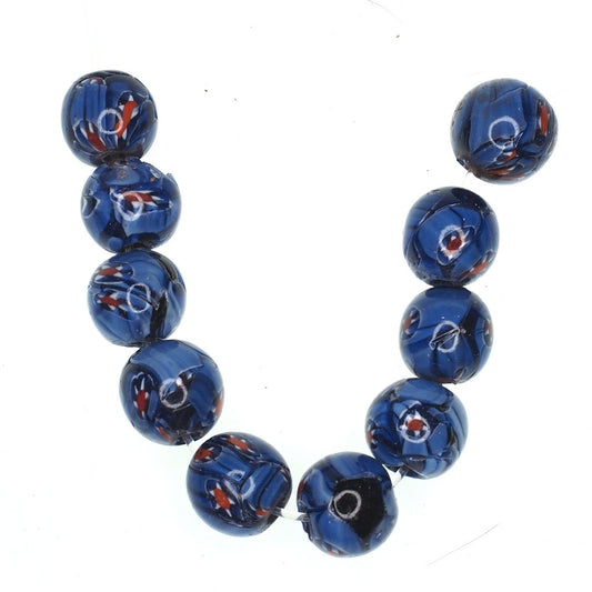 Round blue millefiori bead