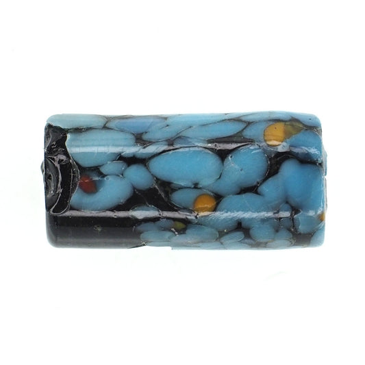 Blue and yellow speckled tube beads