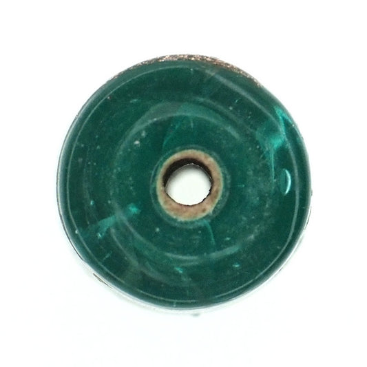 Translucent green tube bead with gold swirl
