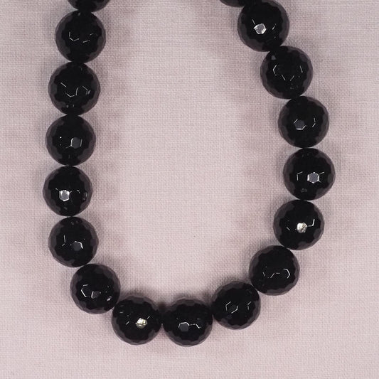 16 mm faceted round black onyx beads