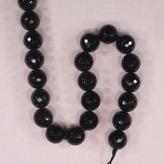 14 mm faceted round black onyx beads