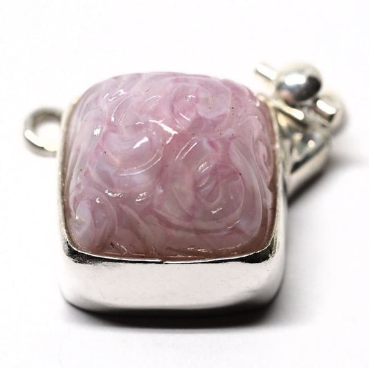 Pink carved glass dome pendant clasp