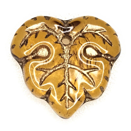 Vintage amber and gold leaf beads