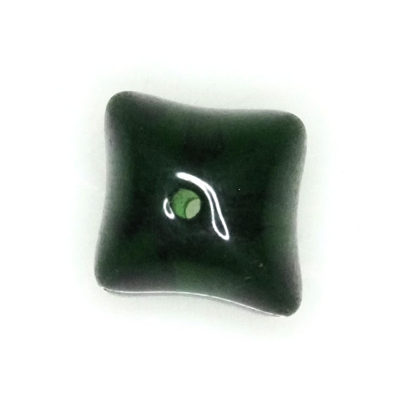 Transparent forest green indented square beads