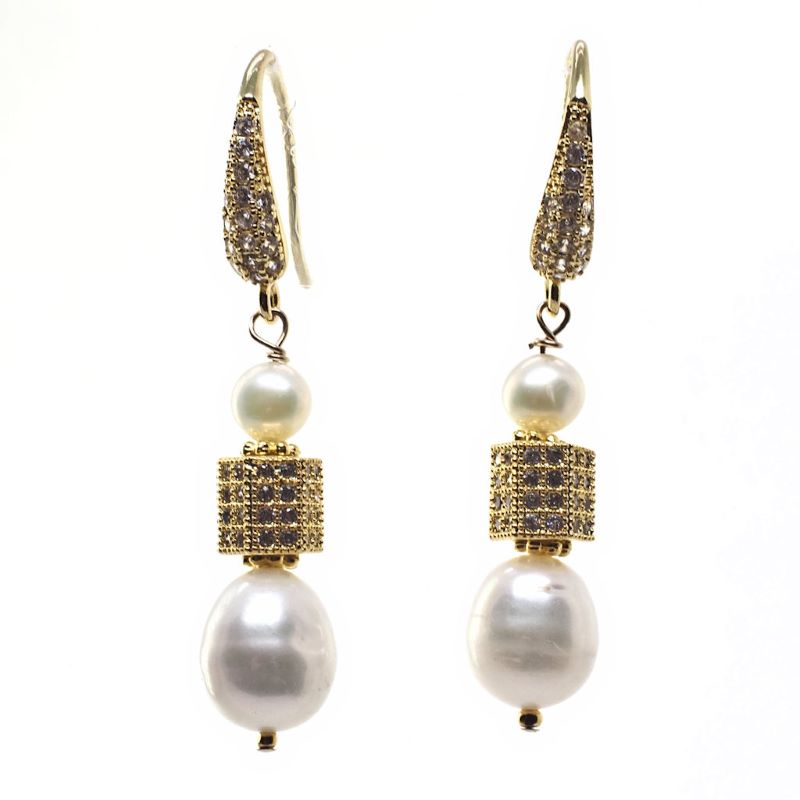 Pearl and gold barrel earrings