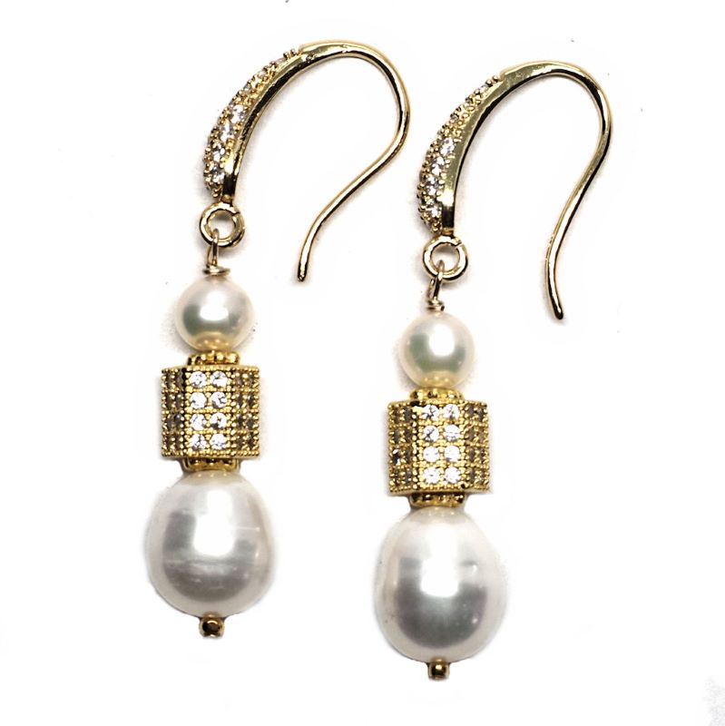 Pearl and gold barrel earrings