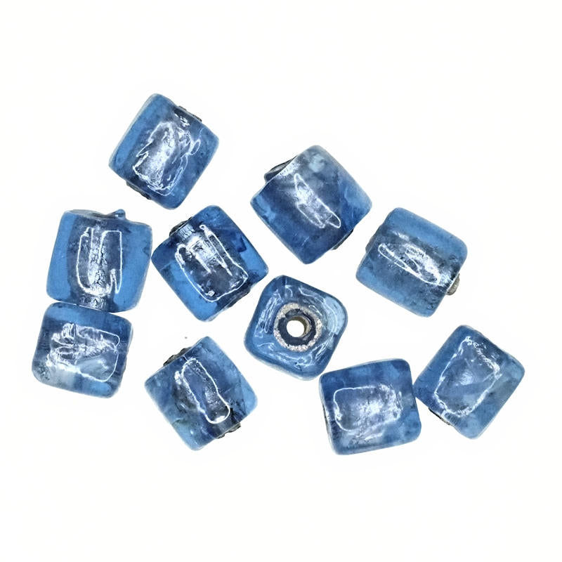 8 mm to 10 mm by 6 mm to 8 mm glass foil-lined lampwork cubes