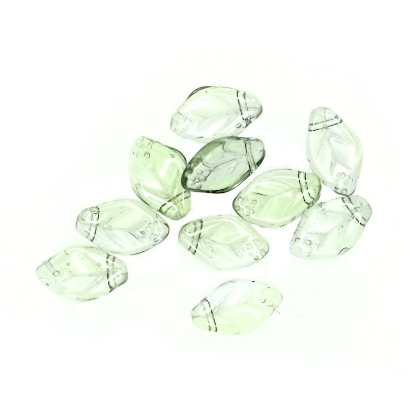 12 mm by 8 mm top-drilled vintage lime green glass leaves