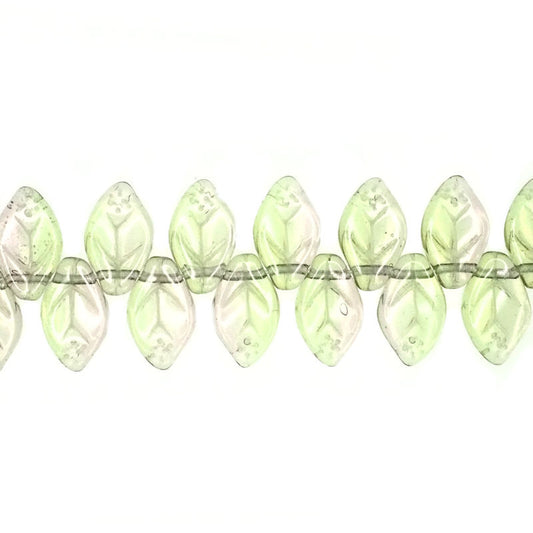 12 mm by 8 mm top-drilled vintage yellow-green glass leaves