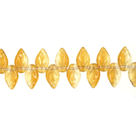 10 mm by 6 mm top-drilled amber vintage glass leaves
