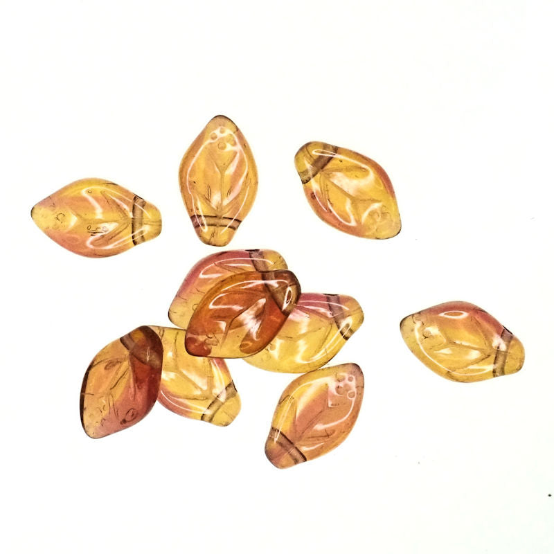 12 mm amber top-drilled leaf beads