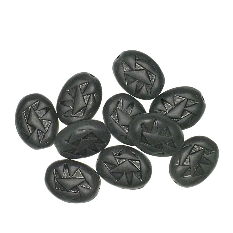 18 mm matte black incised oval beads
