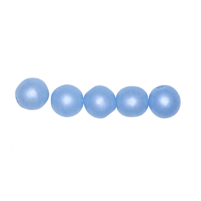 6 mm round frosted blue Czech glass beads