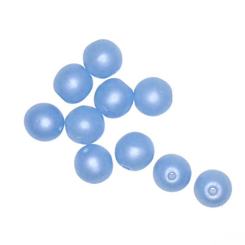 6 mm round frosted blue Czech glass beads