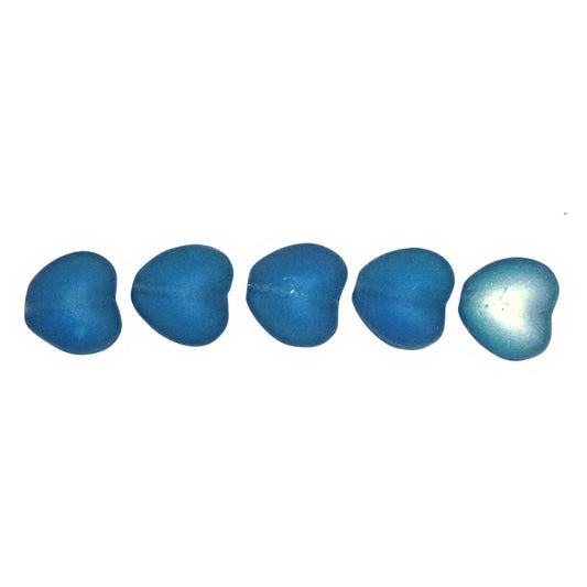 8 mm sapphire blue heart beads with AB coating