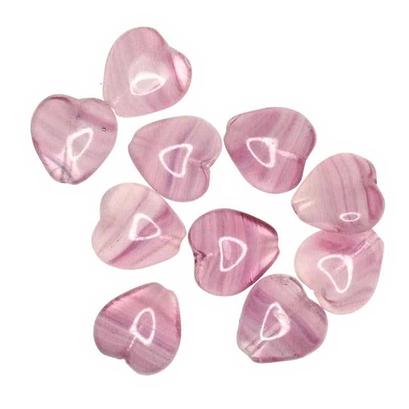 11 mm pink striped heart beads