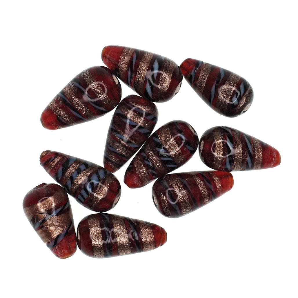 Red and gold teardrop beads