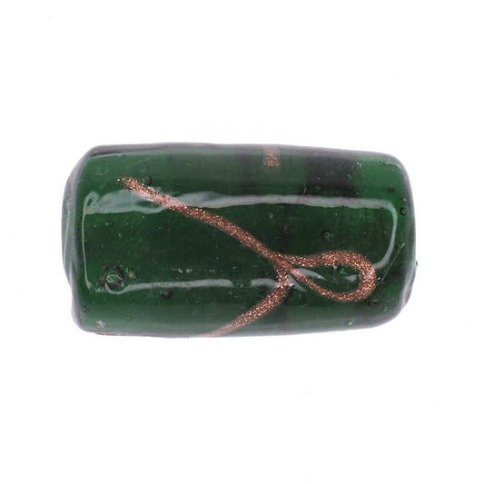 Green tube bead with gold stripe