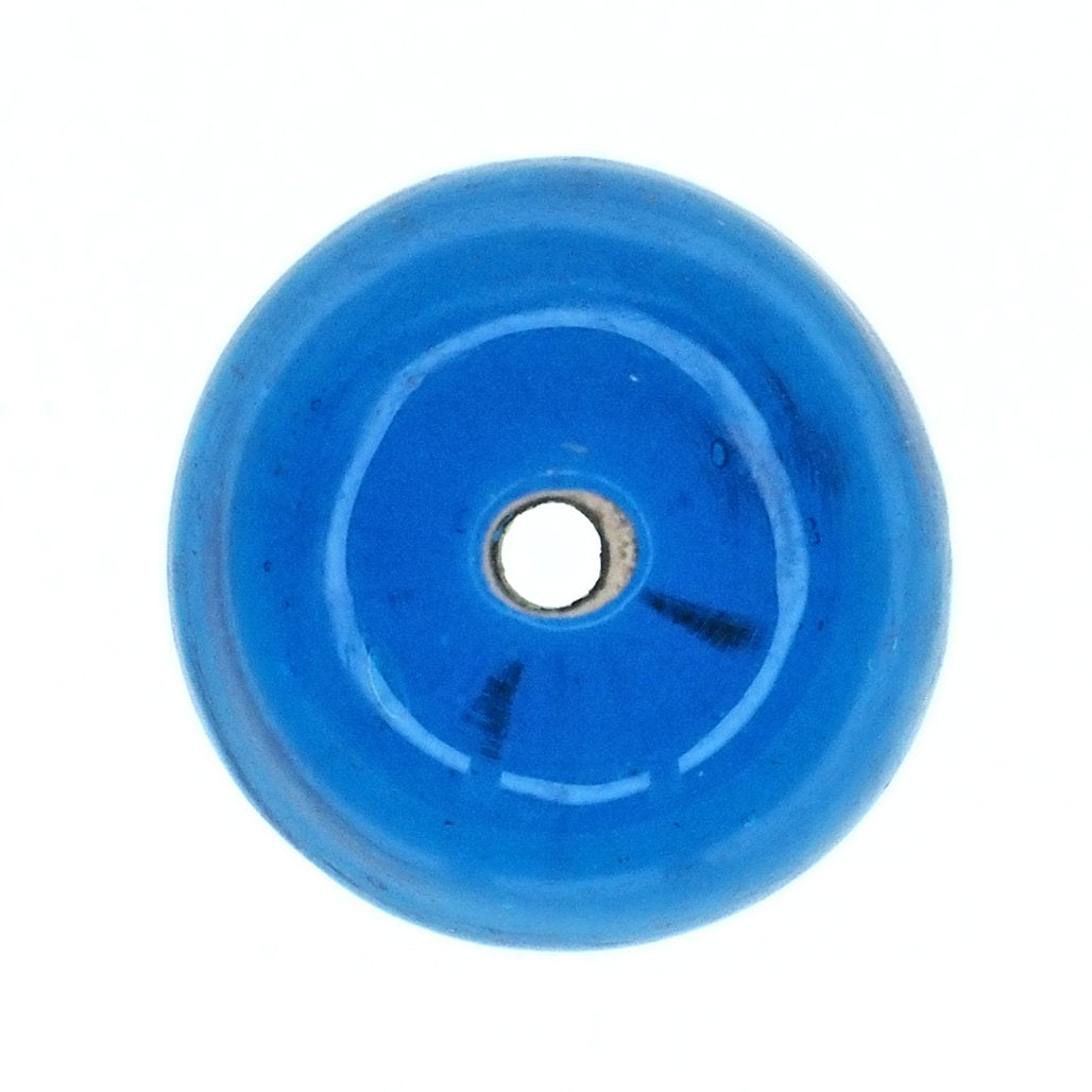 Azure blue hand wound glass round bead